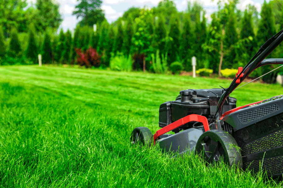 mowing grass