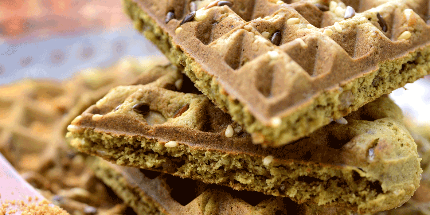 matcha mango coconut waffles